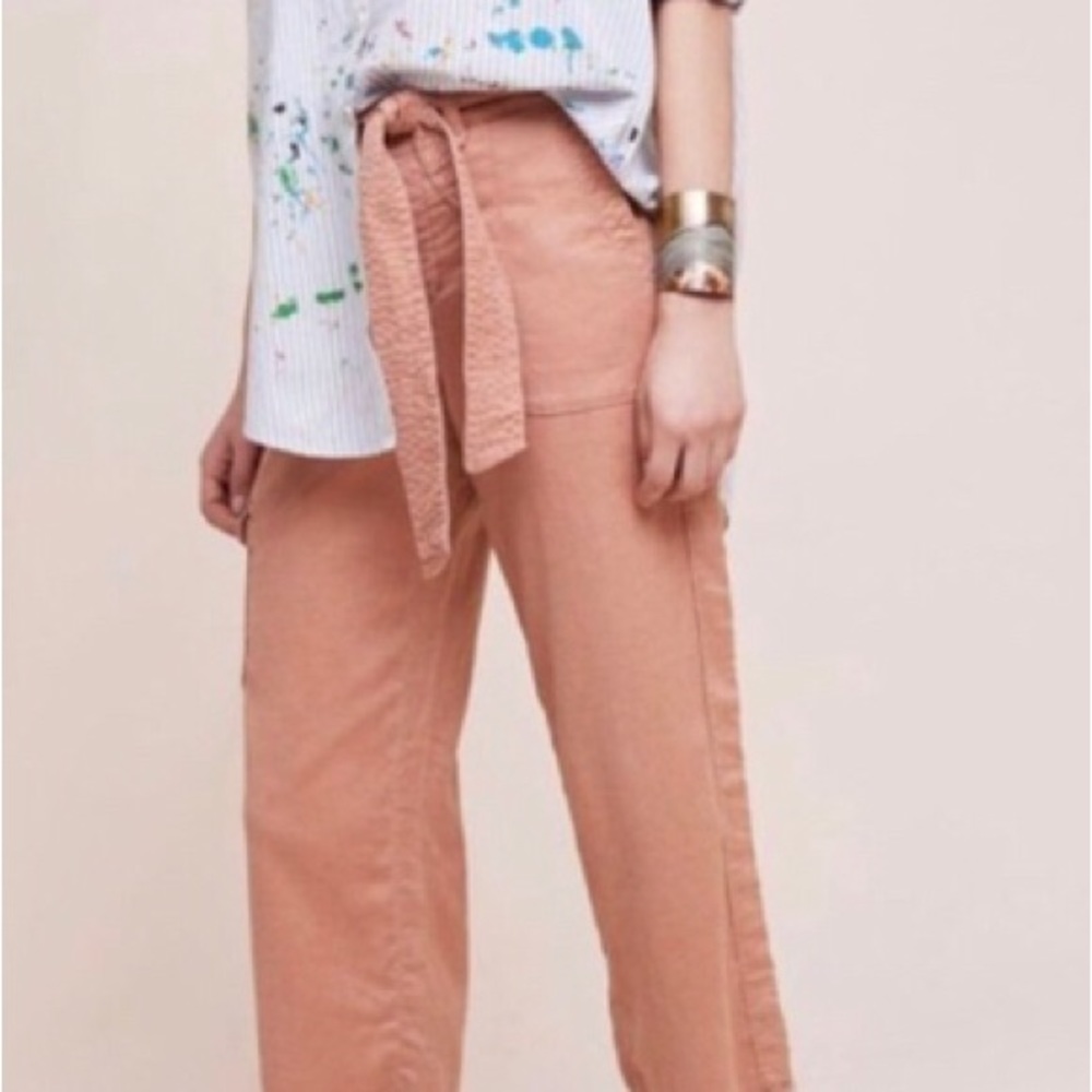 Hei Hei Women’s Tie-Waist Wide Leg Cropped Pants - Salmon Size 28